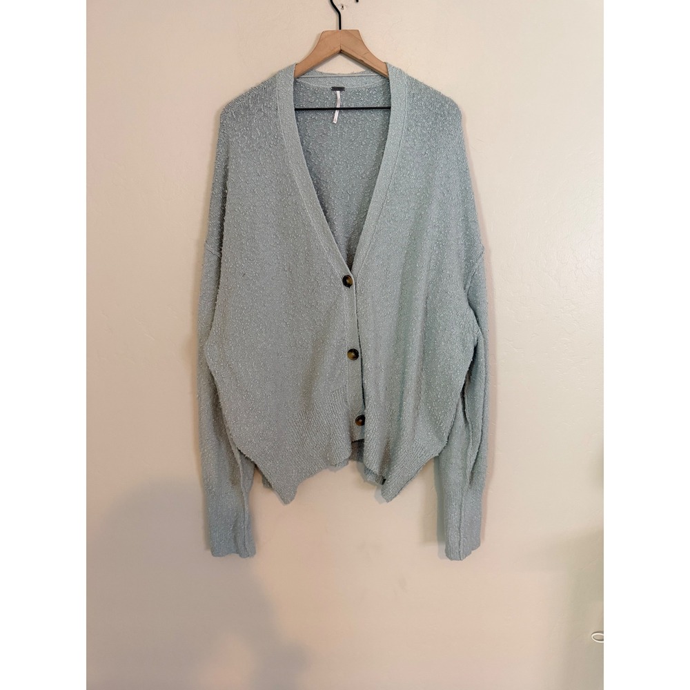 Free People Found My Friend Cardigan XL Light Blue Textured Button Front - Picture 2 of 7